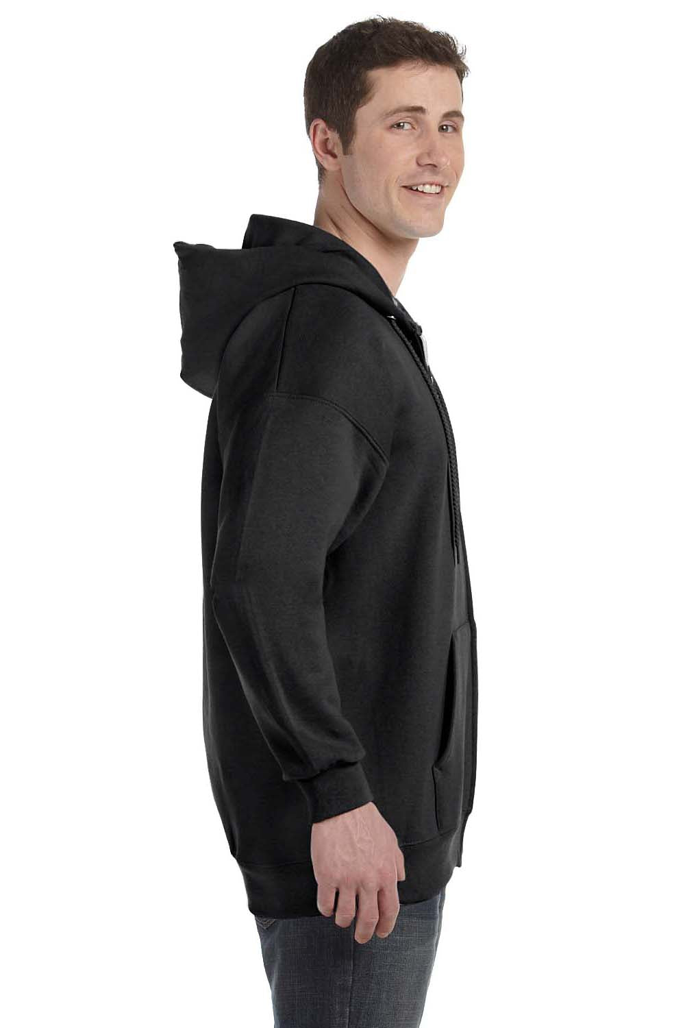 Hanes F280 Mens Ultimate Cotton PrintPro XP Full Zip Hooded Sweatshirt Hoodie Black Side