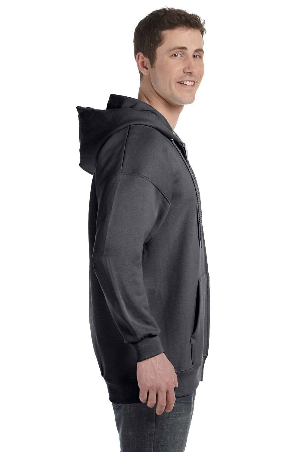 Hanes F280 Mens Ultimate Cotton PrintPro XP Full Zip Hooded Sweatshirt Hoodie Heather Charcoal Grey Side