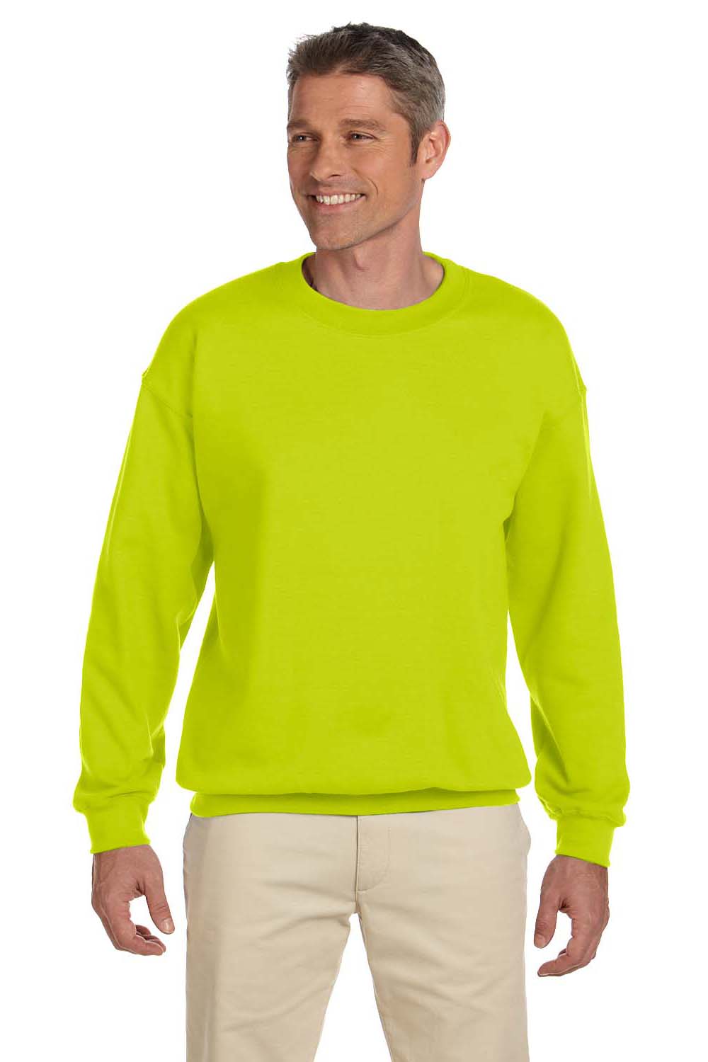 Gildan G180 Mens Fleece Crewneck Sweatshirt Safety Green Front