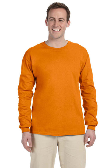 Gildan G240 Mens Ultra Long Sleeve Crewneck T-Shirt Safety Orange Front