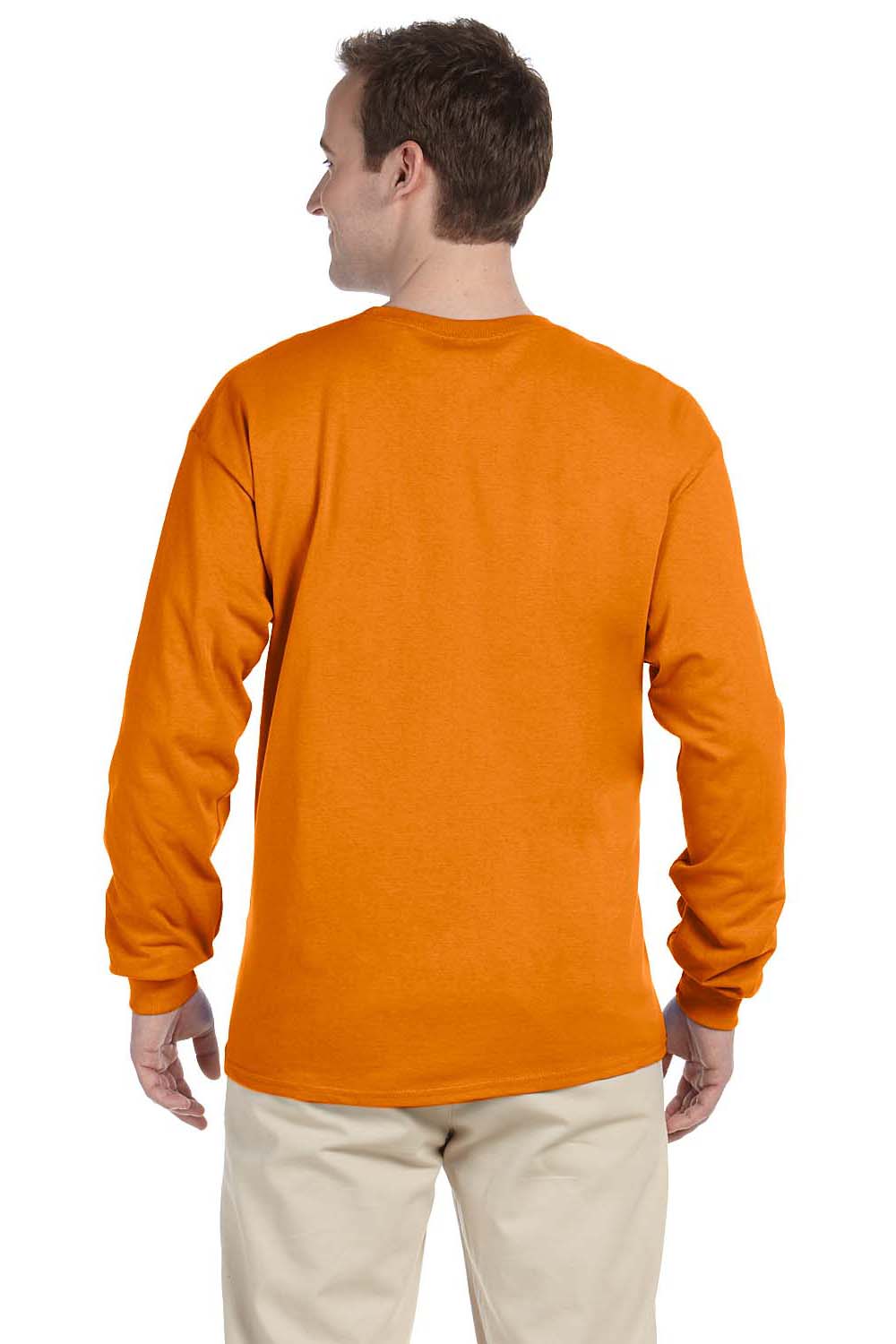 Gildan G240 Mens Ultra Long Sleeve Crewneck T-Shirt Safety Orange Back