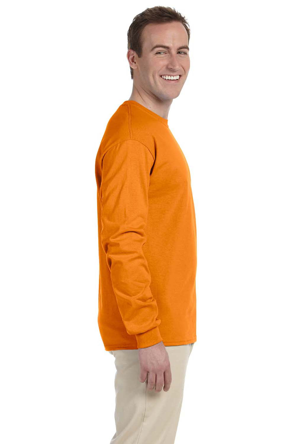 Gildan G240 Mens Ultra Long Sleeve Crewneck T-Shirt Safety Orange Side