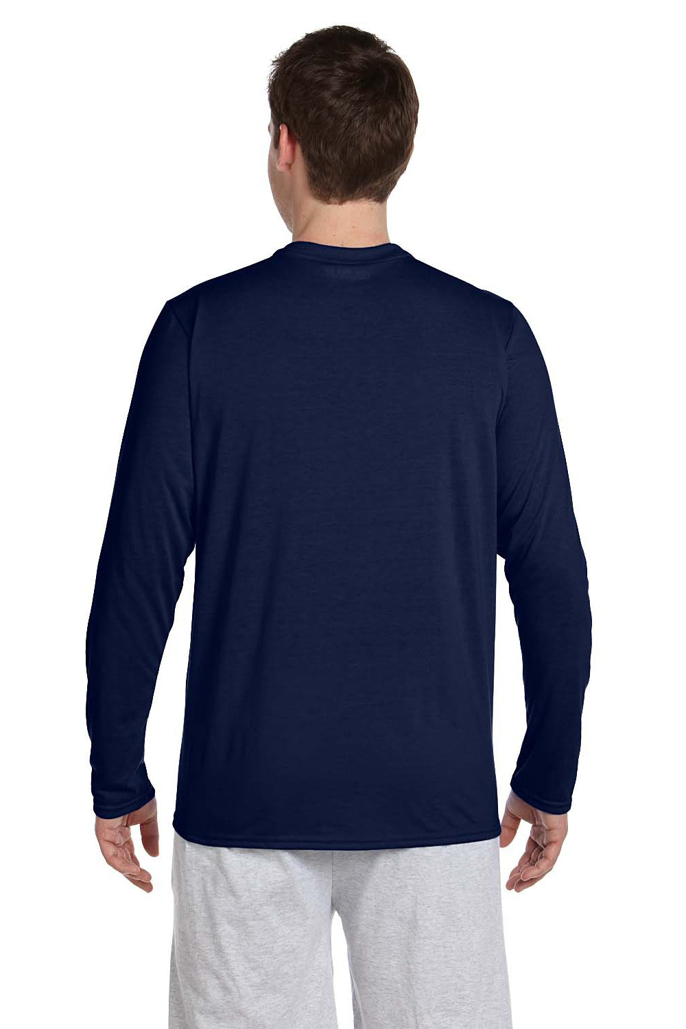 Gildan G424 Mens Performance Jersey Moisture Wicking Long Sleeve Crewneck T-Shirt Navy Blue Back