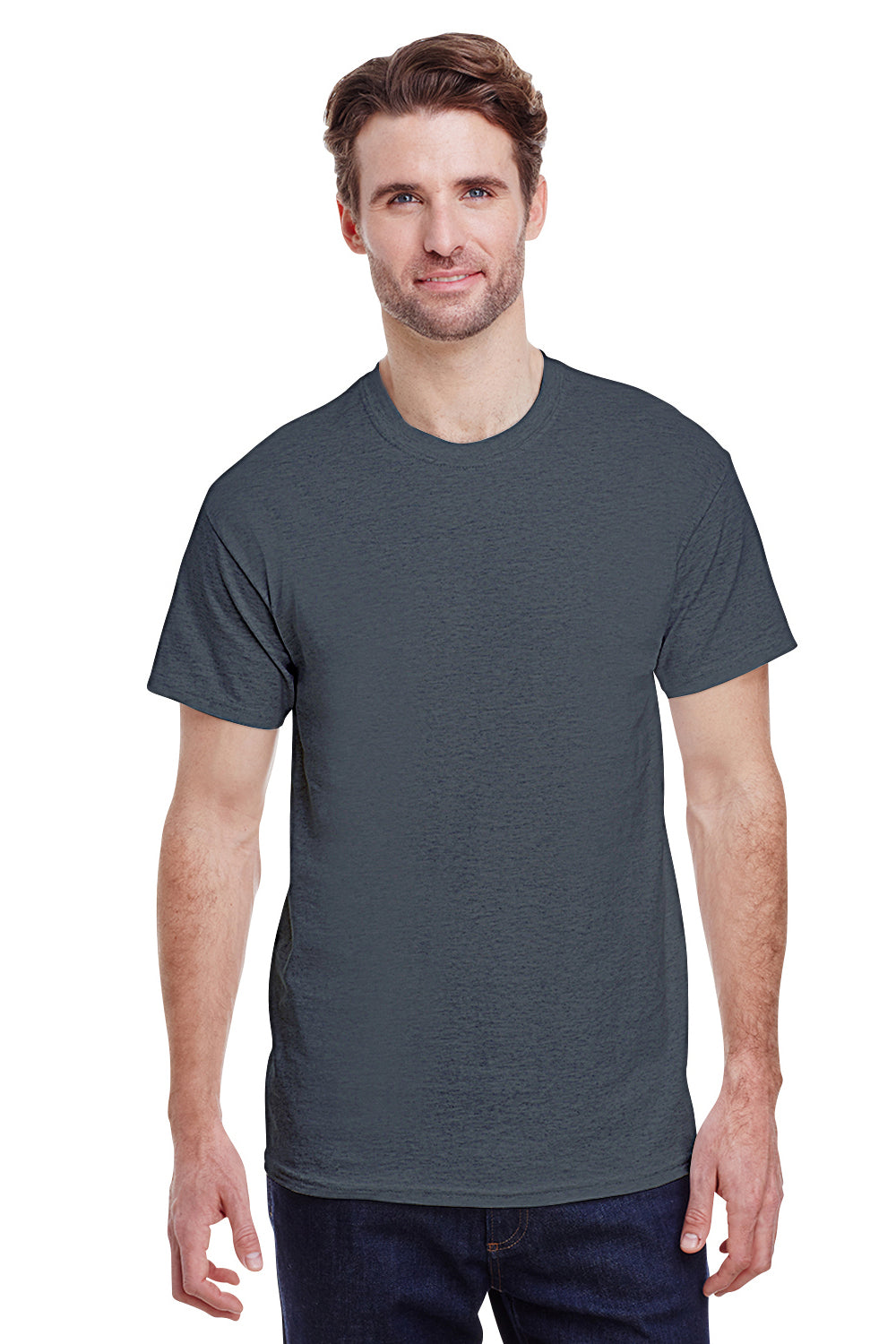 Gildan G500 Mens Short Sleeve Crewneck T-Shirt Heather Dark Grey Front