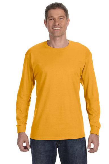 Gildan G540 Mens Long Sleeve Crewneck T-Shirt Gold Front