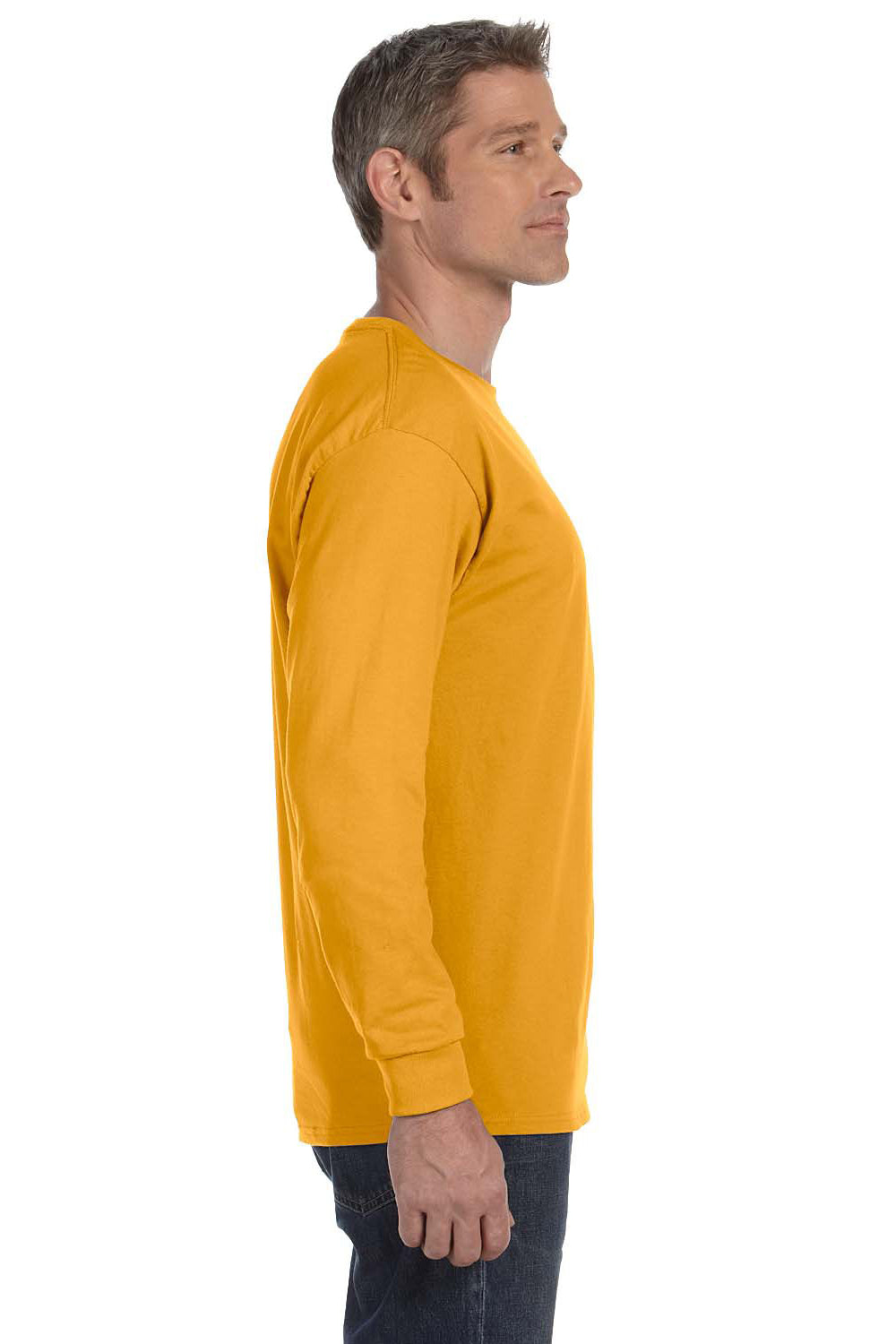Gildan G540 Mens Long Sleeve Crewneck T-Shirt Gold Side