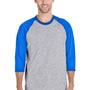 Gildan Mens 3/4 Sleeve Crewneck T-Shirt - Sport Grey/Royal Blue