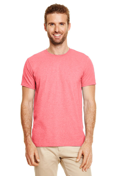 Gildan G640 Mens Softstyle Short Sleeve Crewneck T-Shirt Heather Coral Silk Pink Front