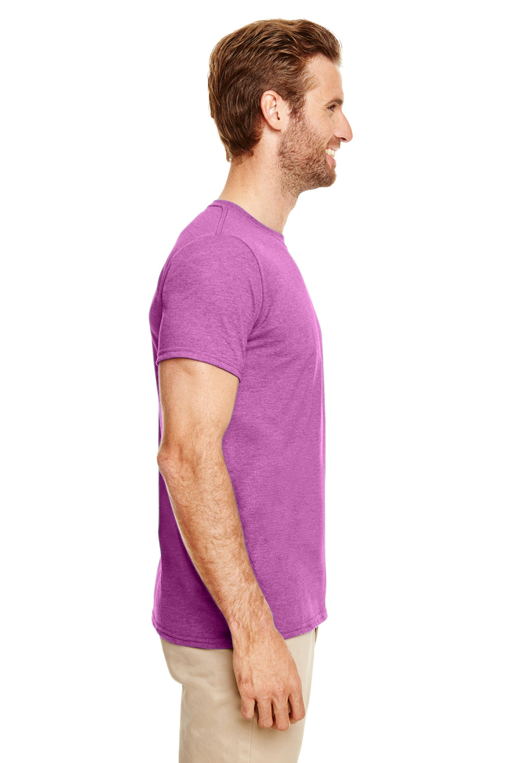 Gildan G640 Mens Softstyle Short Sleeve Crewneck T-Shirt Heather Orchid Purple Side