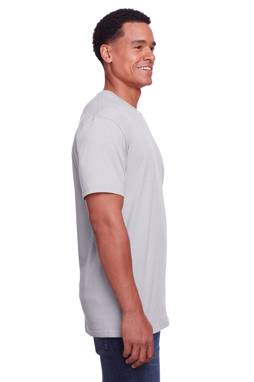 Gildan G670 Mens Softstyle CVC Short Sleeve Crewneck T-Shirt Cement Grey Side