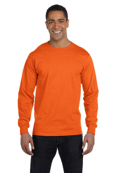 Gildan G840 Mens DryBlend Moisture Wicking Long Sleeve Crewneck T-Shirt Safety Orange Front