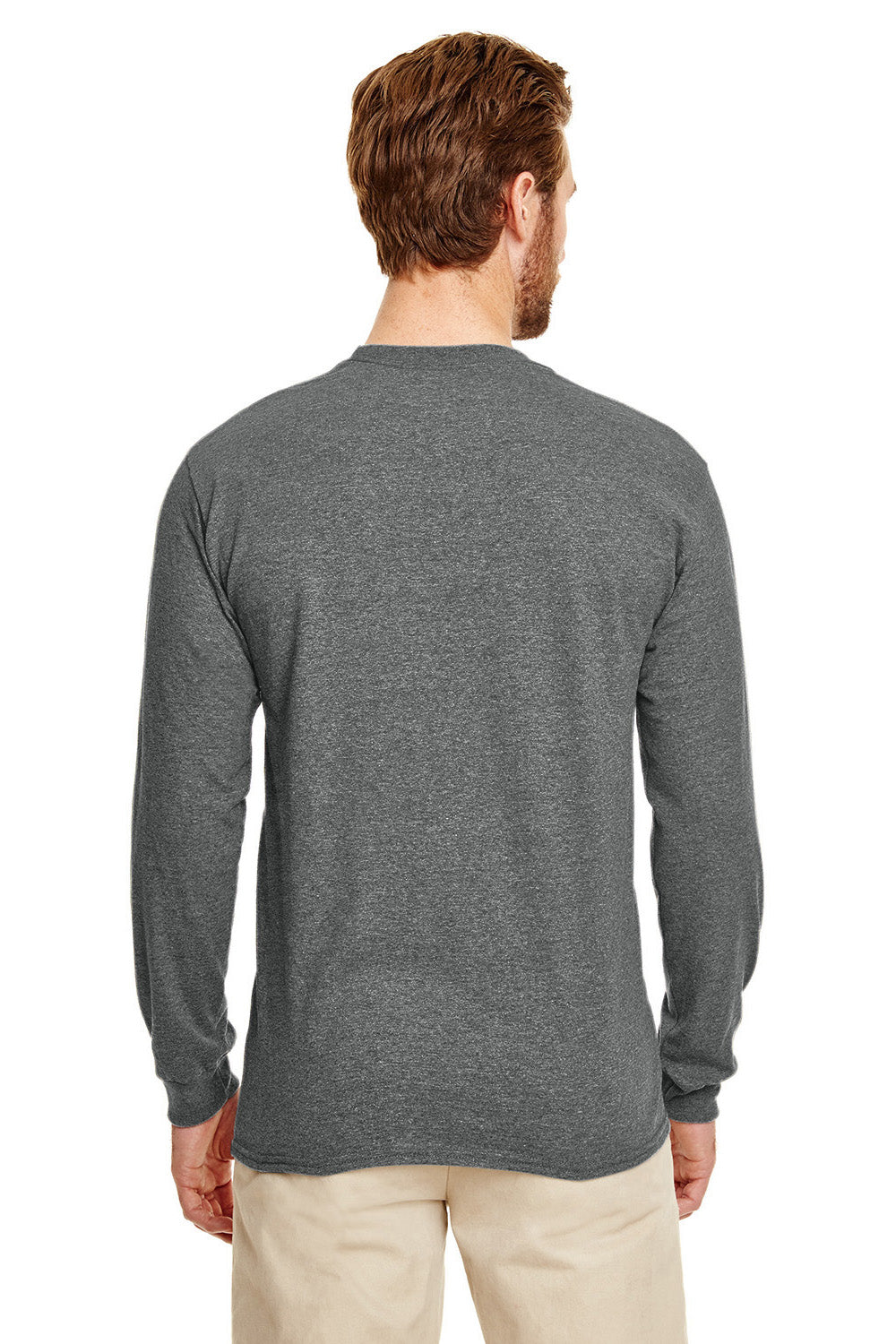 Gildan G840 Mens DryBlend Moisture Wicking Long Sleeve Crewneck T-Shirt Heather Graphite Grey Back