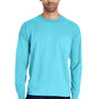 ComfortWash by Hanes Mens Long Sleeve Crewneck T-Shirt w/ Pocket - Freshwater Blue - Closeout