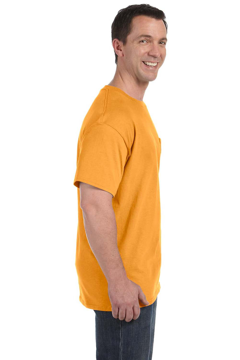 Hanes H5590 Mens ComfortSoft Short Sleeve Crewneck T-Shirt w/ Pocket Gold Side
