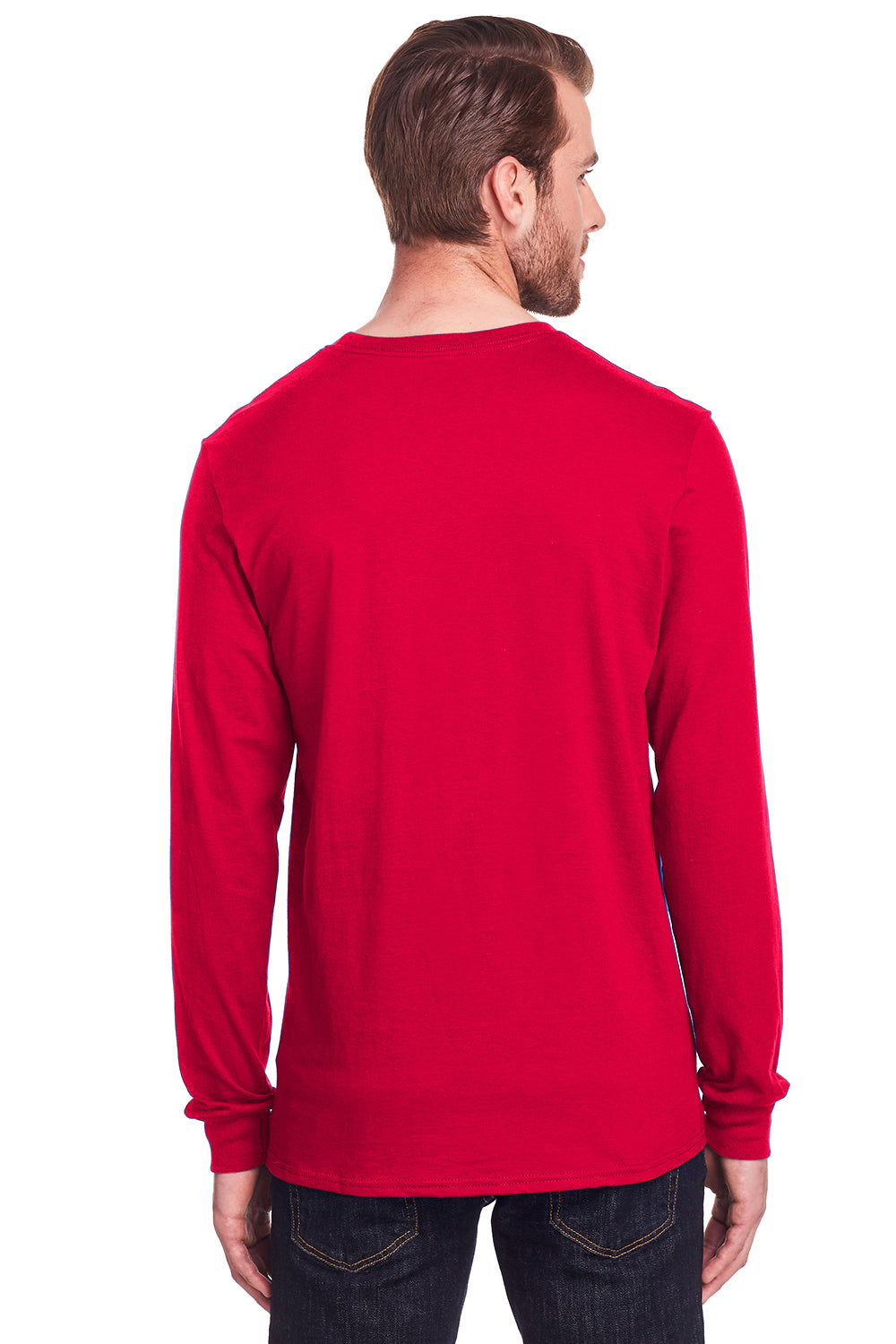 Fruit Of The Loom IC47LSR Mens Iconic Long Sleeve Crewneck T-Shirt Red Back