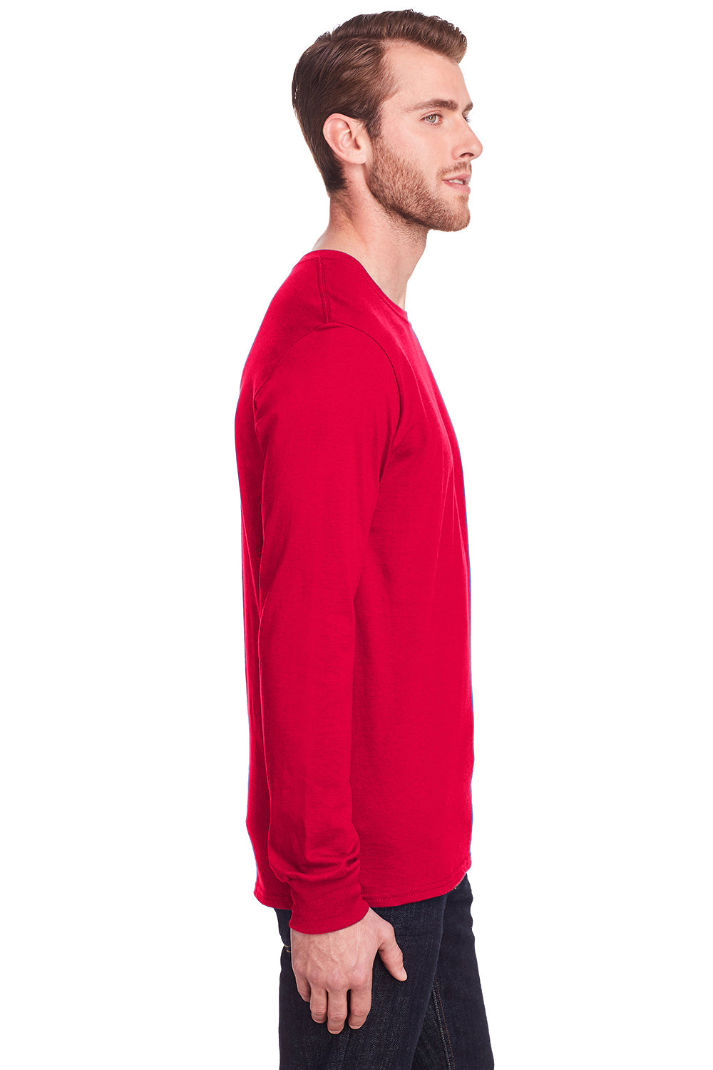 Fruit Of The Loom IC47LSR Mens Iconic Long Sleeve Crewneck T-Shirt Red Side
