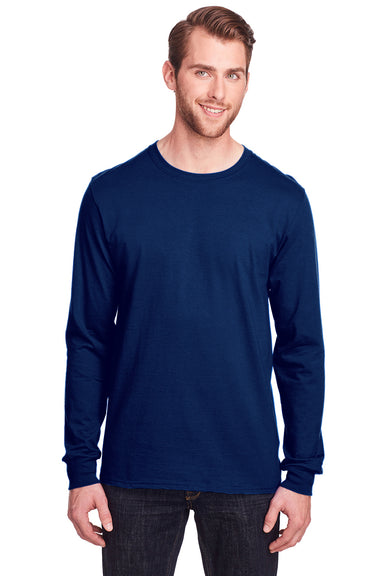 Fruit Of The Loom IC47LSR Mens Iconic Long Sleeve Crewneck T-Shirt Navy Blue Front