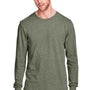 Fruit Of The Loom Mens Iconic Long Sleeve Crewneck T-Shirt - Heather Military Green