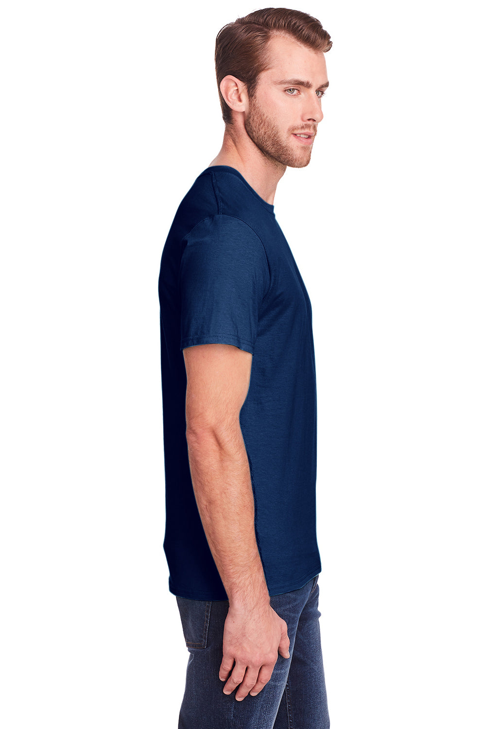 Fruit Of The Loom IC47MR Mens Iconic Short Sleeve Crewneck T-Shirt Navy Blue Side