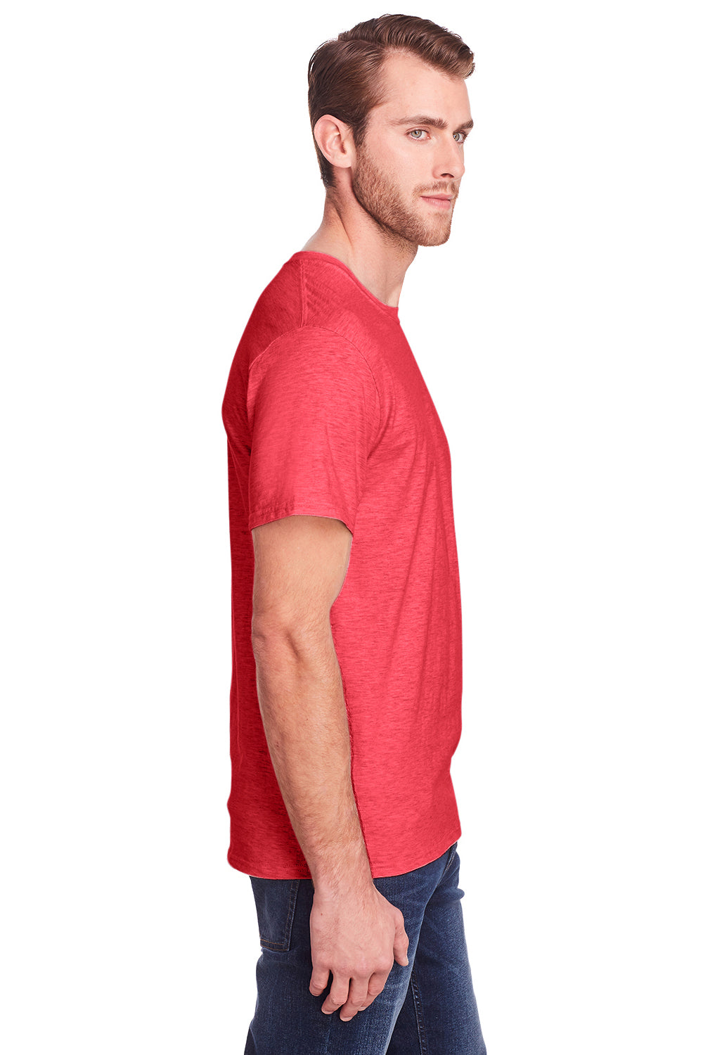 Fruit Of The Loom IC47MR Mens Iconic Short Sleeve Crewneck T-Shirt Heather Fiery Red Side