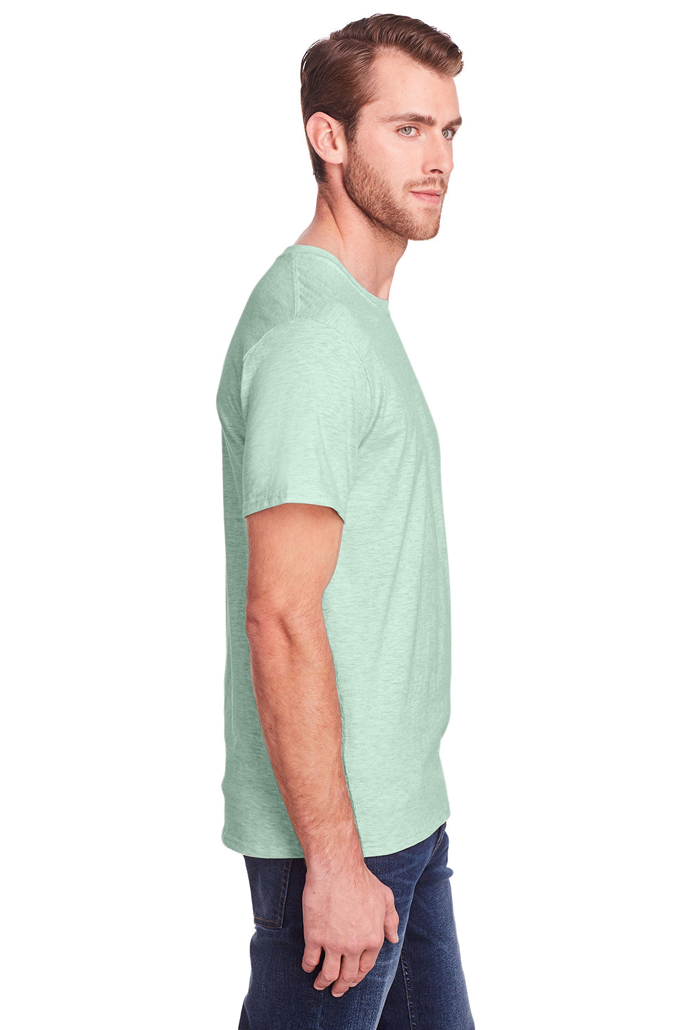Fruit Of The Loom IC47MR Mens Iconic Short Sleeve Crewneck T-Shirt Heather Mint Green Side