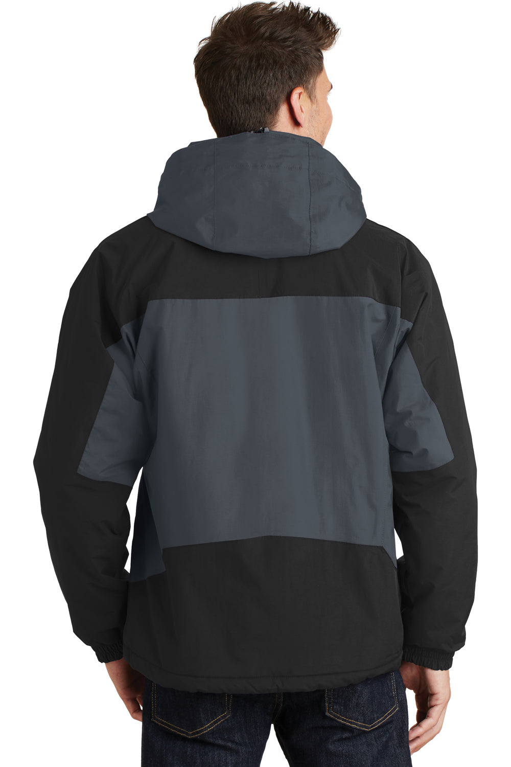 Port Authority J792 Mens Nootka Waterproof Full Zip Hooded Jacket Graphite Grey/Black Back