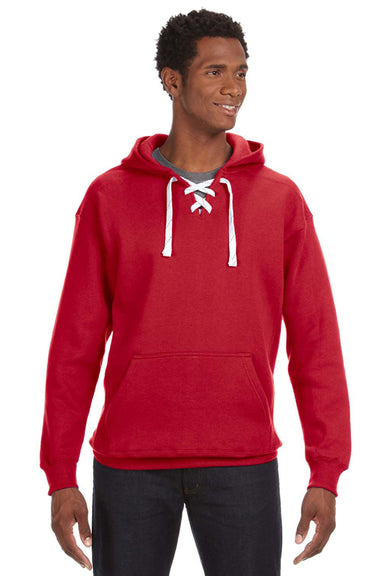 J America JA8830 Mens Sport Lace Hooded Sweatshirt Hoodie Red Front