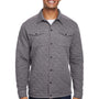 J America Mens Quilted Jersey Button Down Shirt Jacket - Heather Charcoal Grey
