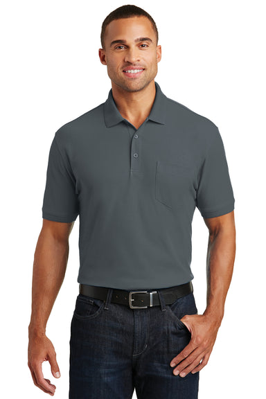 Port Authority K100P Mens Core Classic Short Sleeve Polo Shirt w/ Pocket Graphite Grey Front