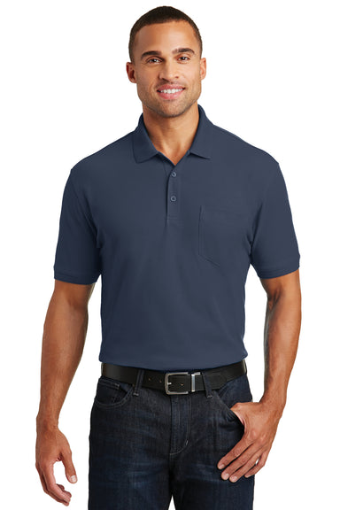 Port Authority K100P Mens Core Classic Short Sleeve Polo Shirt w/ Pocket Navy Blue Front