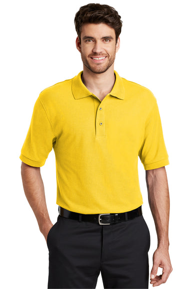 Port Authority K500 Mens Silk Touch Wrinkle Resistant Short Sleeve Polo Shirt Sunflower Yellow Front