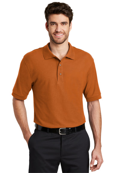 Port Authority K500 Mens Silk Touch Wrinkle Resistant Short Sleeve Polo Shirt Texas Orange Front