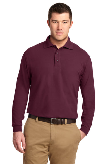 Port Authority K500LS Mens Silk Touch Wrinkle Resistant Long Sleeve Polo Shirt Burgundy Front