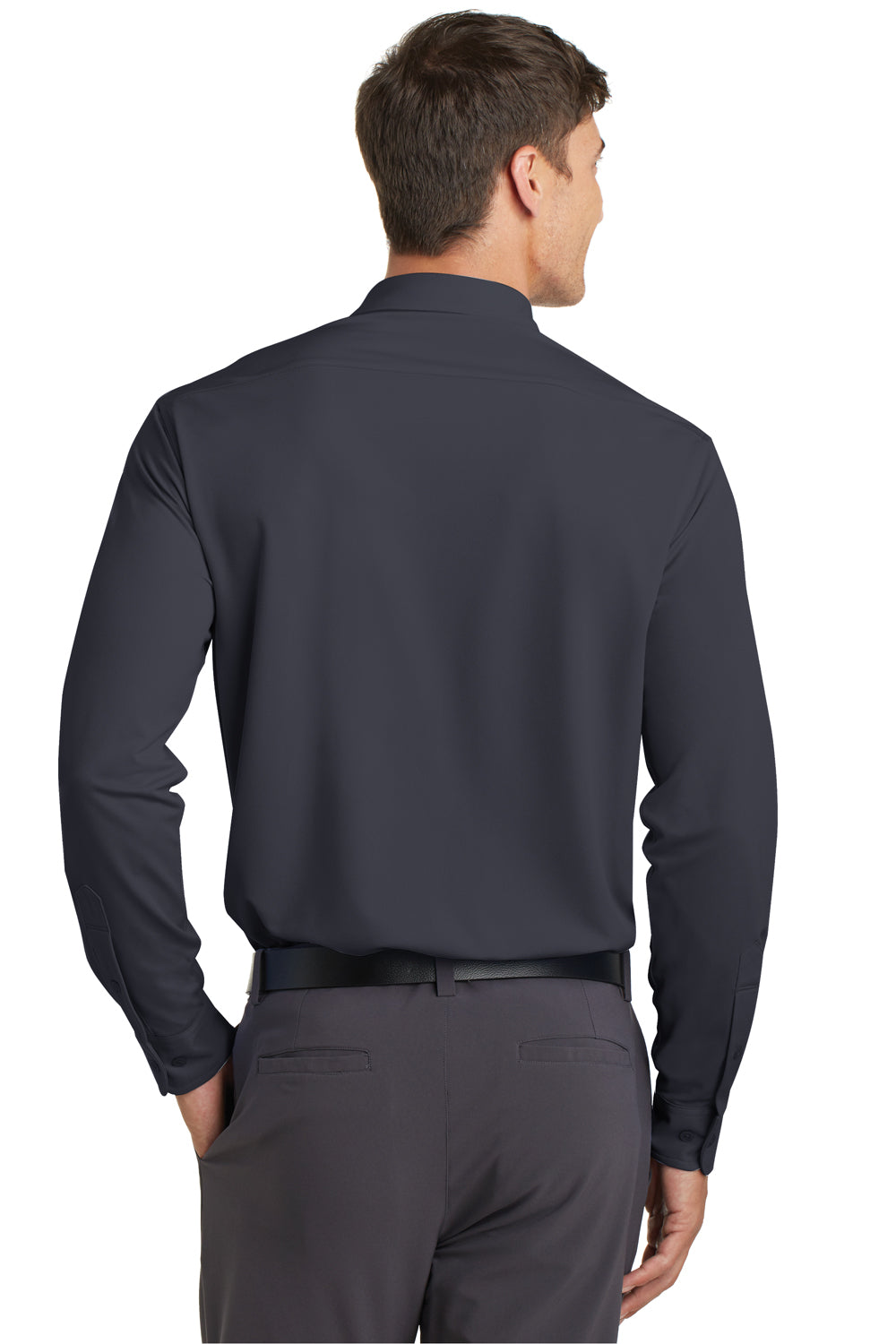 Port Authority K570 Mens Dimension Moisture Wicking Long Sleeve Button Down Shirt w/ Pocket Battleship Grey Back