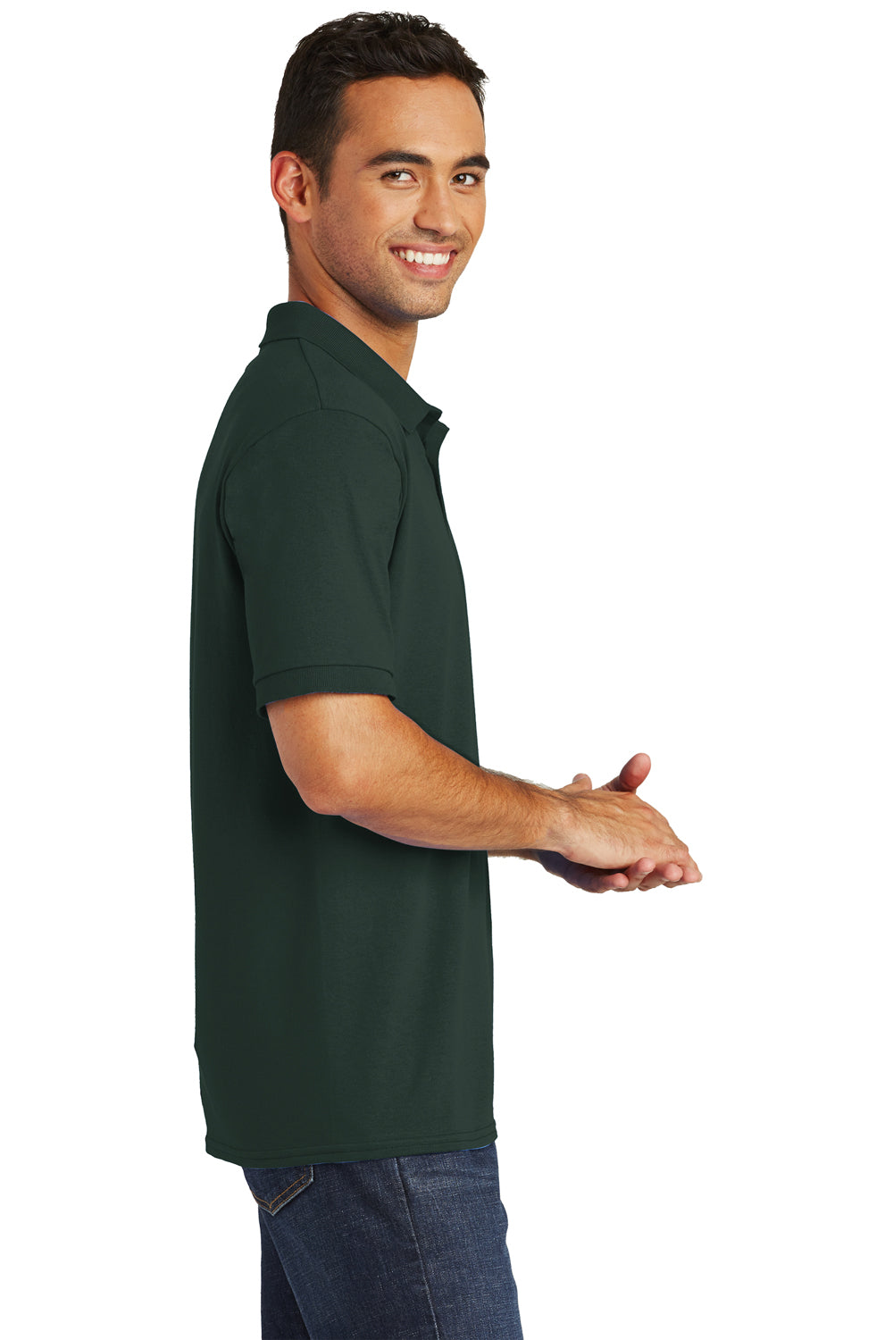 Port & Company KP55 Mens Core Stain Resistant Short Sleeve Polo Shirt Dark Green Side