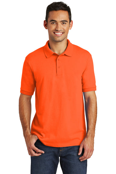 Port & Company KP55 Mens Core Stain Resistant Short Sleeve Polo Shirt Safety Orange Front