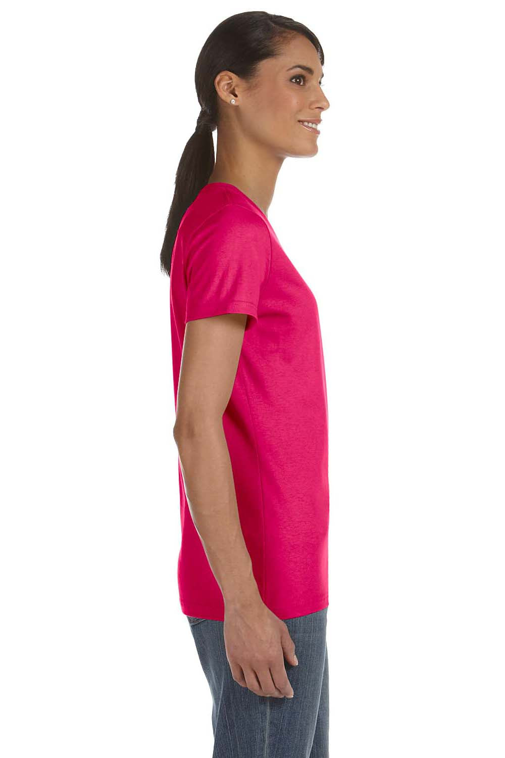 Fruit Of The Loom L3930R Womens HD Jersey Short Sleeve Crewneck T-Shirt Cyber Pink Side
