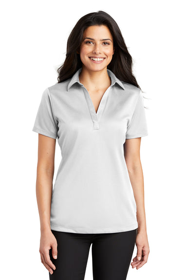 Port Authority L540 Womens Silk Touch Performance Moisture Wicking Short Sleeve Polo Shirt White Front