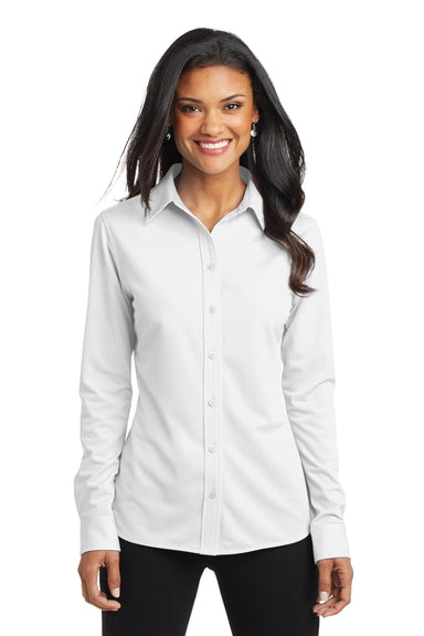 Port Authority L570 Womens Dimension Moisture Wicking Long Sleeve Button Down Shirt White Front
