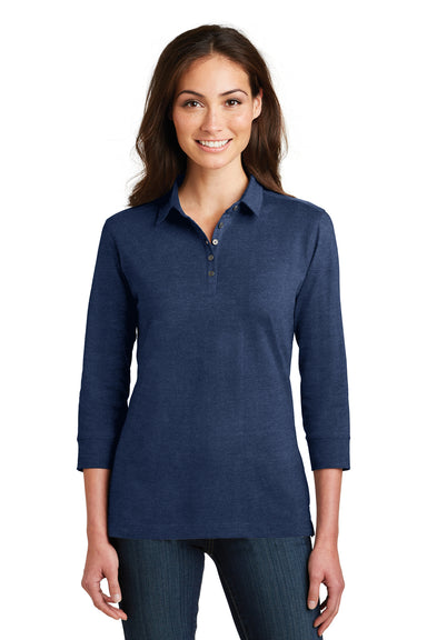 Port Authority L578 Womens Meridian 3/4 Sleeve Polo Shirt Estate Blue Front