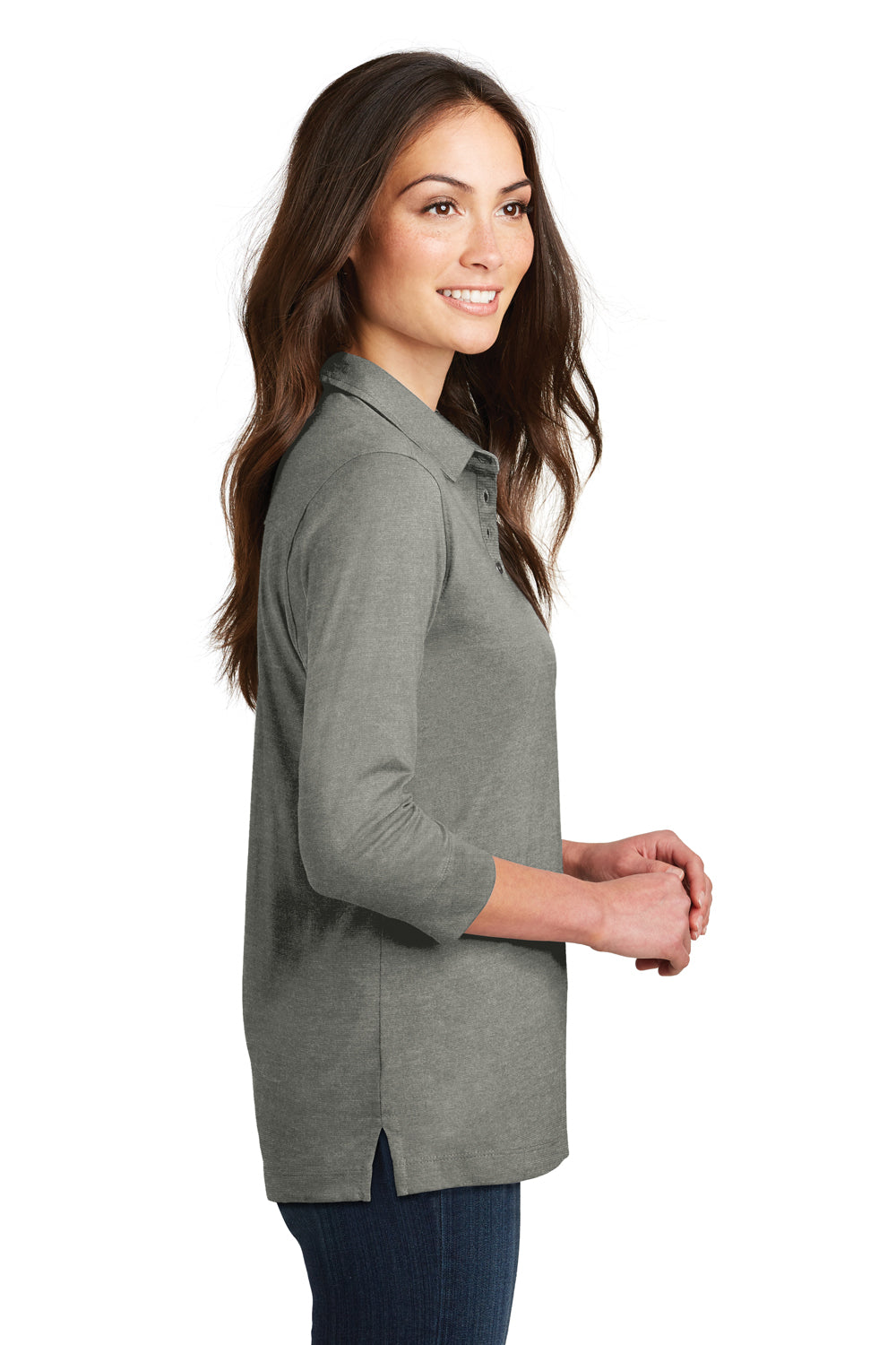 Port Authority L578 Womens Meridian 3/4 Sleeve Polo Shirt Monument Grey Side