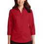 Port Authority Womens SuperPro Wrinkle Resistant 3/4 Sleeve Button Down Shirt - Rich Red
