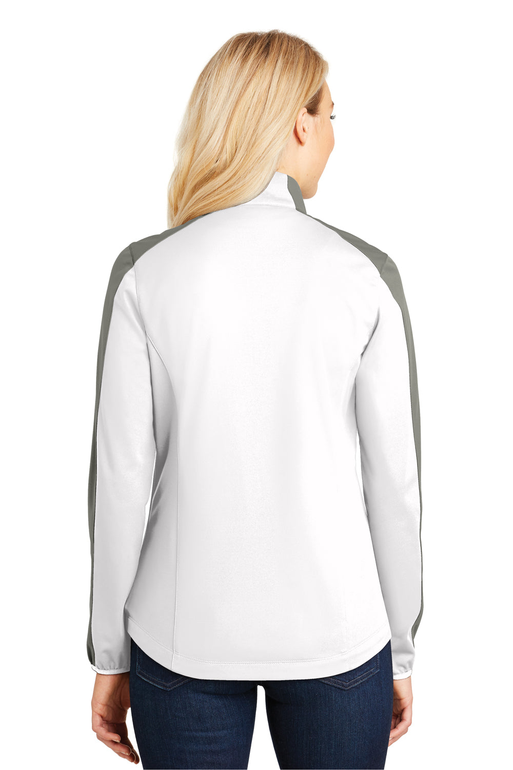 Port Authority L718 Womens Active Wind & Water Resistant Full Zip Jacket White/Grey Back