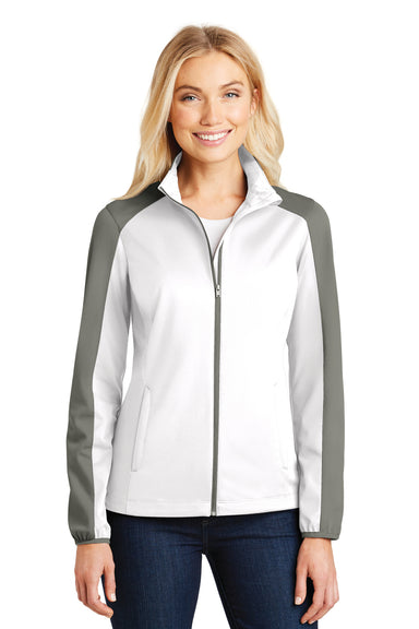 Port Authority L718 Womens Active Wind & Water Resistant Full Zip Jacket White/Grey Front