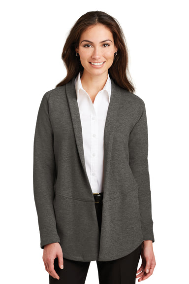 Port Authority L807 Womens Long Sleeve Cardigan Sweater Heather Charcoal Grey Front