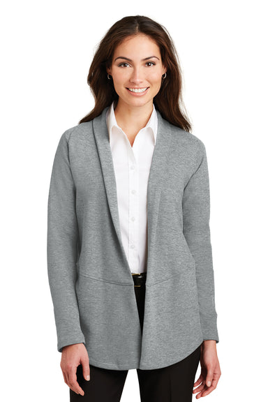 Port Authority L807 Womens Long Sleeve Cardigan Sweater Heather Medium Grey Front