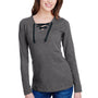 LAT Womens Fine Jersey Lace Up Long Sleeve V-Neck T-Shirt - Vintage Smoke Grey