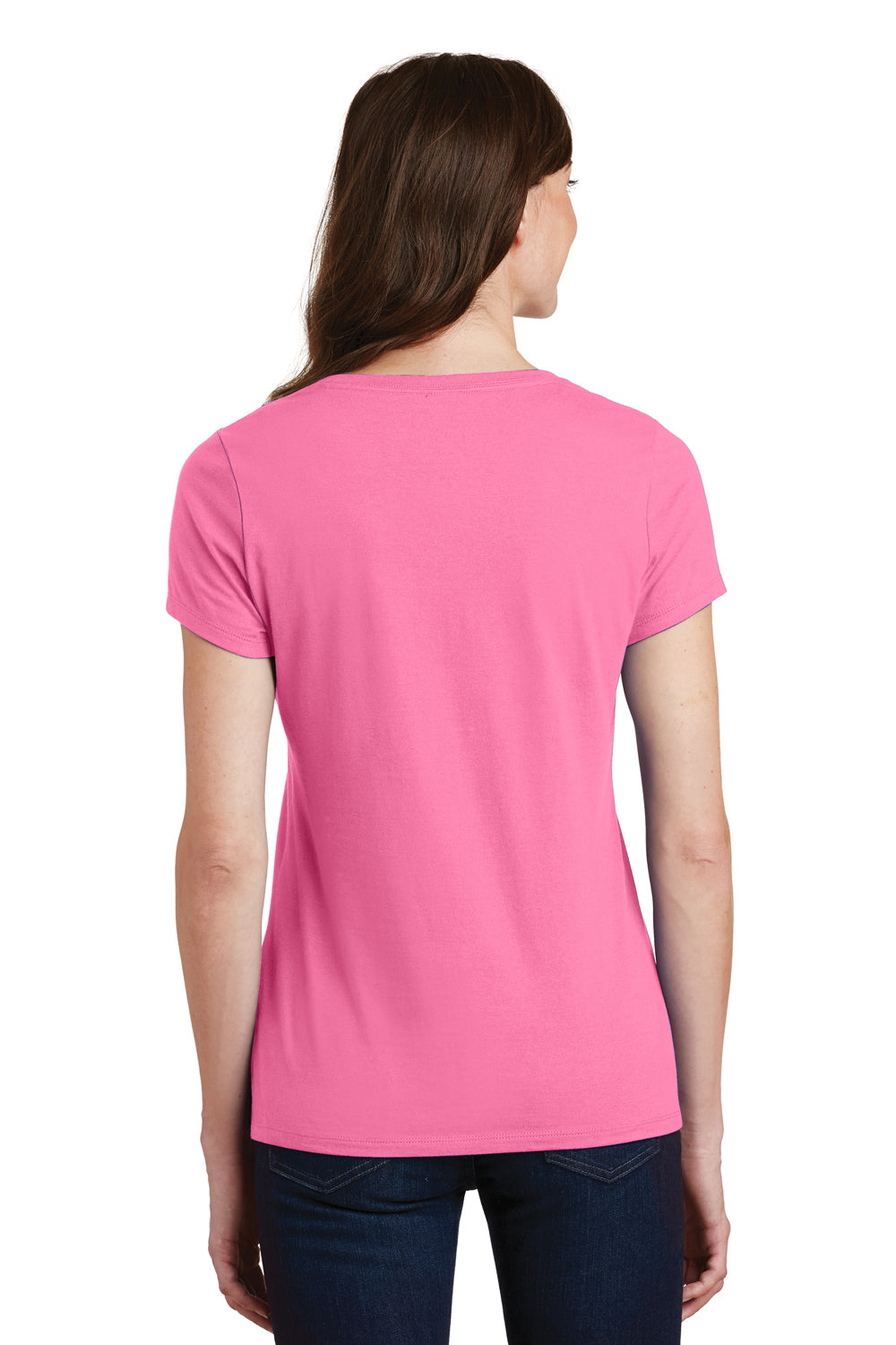 Port & Company LPC450V Womens Fan Favorite Short Sleeve V-Neck T-Shirt Pink Back