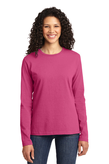 Port & Company LPC54LS Womens Core Long Sleeve Crewneck T-Shirt Sangria Pink Front