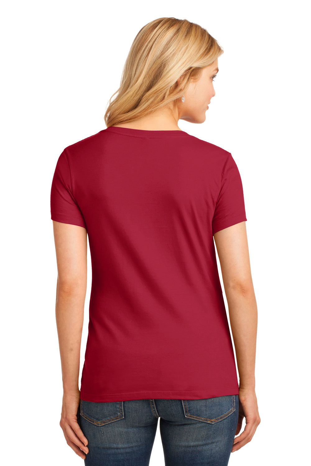 Port & Company LPC54V Womens Core Short Sleeve V-Neck T-Shirt Red Back